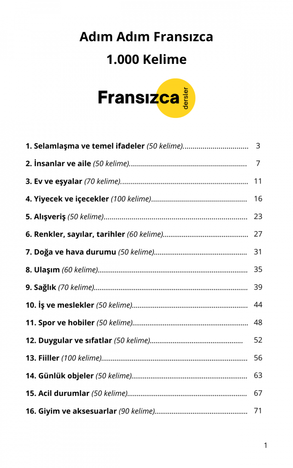 Adım Adım 1000 Fransızca Kelime – Türkçe Açıklamalı & Okunuşlu