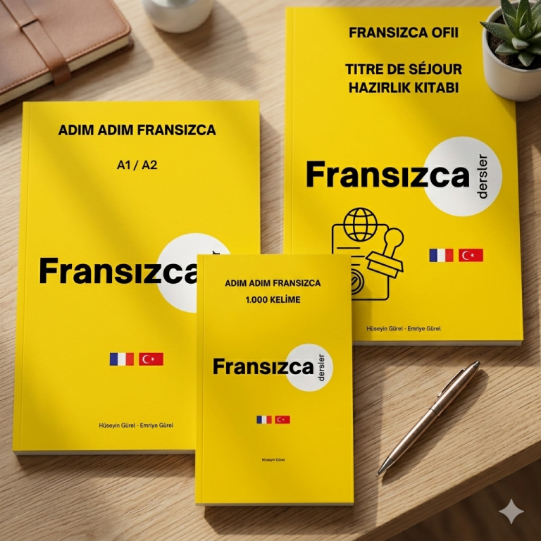 Adım Adım Fransızca A1/A2 + Adım Adım 1000 Fransızca Kelime + Fransızca OFII – Titre de Séjour Hazırlık Kitabı