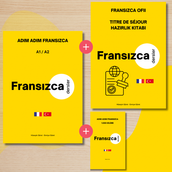 Adım Adım Fransızca A1/A2 + Adım Adım 1000 Fransızca Kelime + Fransızca OFII – Titre de Séjour Hazırlık Kitabı
